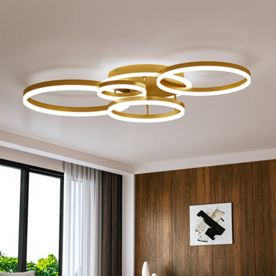 5 Circular Classic Golden Loops Low Energy LED Flush Ceiling Light Fixture Cool White 110cm