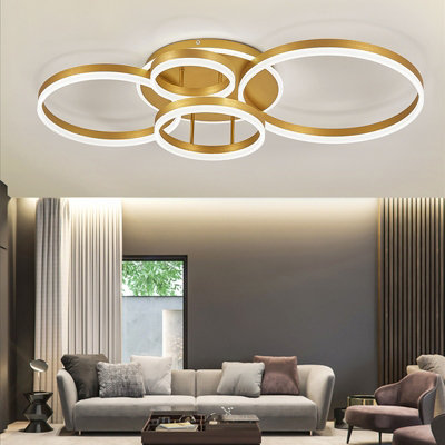 5 Circular Classic Golden Loops Low Energy LED Flush Ceiling Light Fixture Cool White 110cm