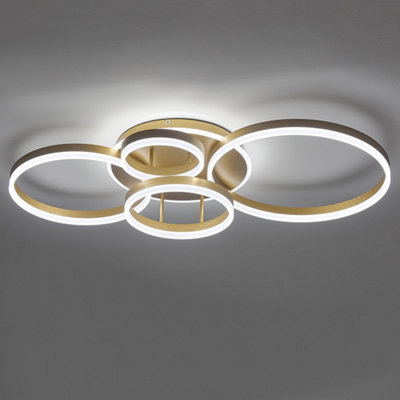 5 Circular Classic Golden Loops Low Energy LED Flush Ceiling Light Fixture Cool White 110cm
