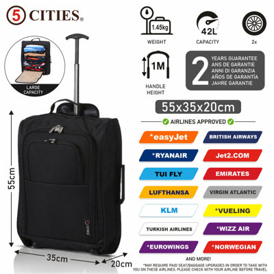 5 Cities Set of 2 Hand Luggage Set Including Ryanair Cabin Approved 21"/55cm Trolley Bag & 40x20x25 Ryanair Maximum Holdall