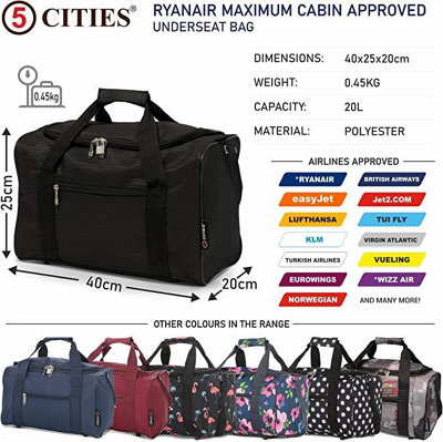 5 Cities Set of 2 Hand Luggage Set Including Ryanair Cabin Approved 21"/55cm Trolley Bag & 40x20x25 Ryanair Maximum Holdall