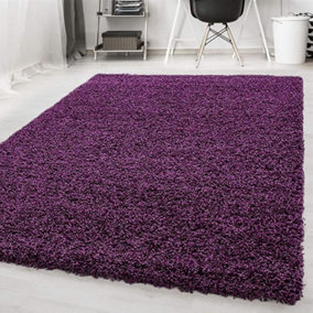 5 cm Deep Pile Purple Modern Shaggy Area Rug, Living Room Hallway Runner Carpet - 160x230 cm