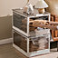 5 Doors Transparent Folding Stackable Clothes Storage Box Plastic Container with Wheels W 61.5cm