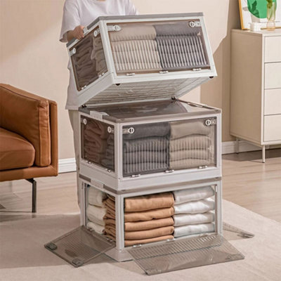 5 Doors Transparent Folding Stackable Clothes Storage Box with Wheels ...