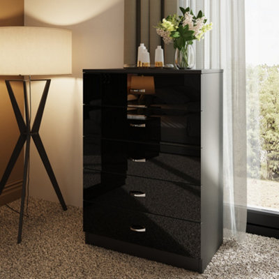 Tall black gloss chest of outlet drawers