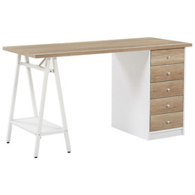 5 Drawer Home Office Desk with Shelf 140 x 60 cm Light Wood HEBER