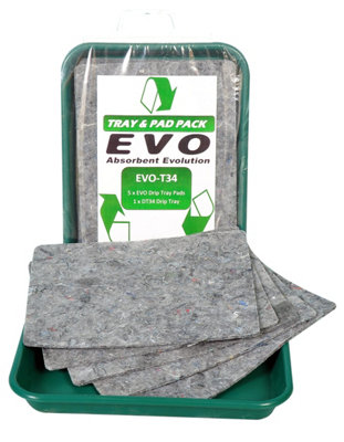 5 EVO Natural Fibre Absorbent Pads with 41x31cm drip tray - Absorbs approx. 4Litres - for Hydraulics, Oils, Coolant and Fuels