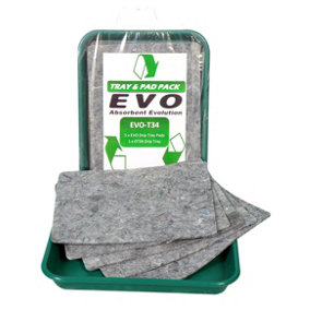5 EVO Natural Fibre Absorbent Pads with 41x31cm drip tray - Absorbs approx. 4Litres - for Hydraulics, Oils, Coolant and Fuels