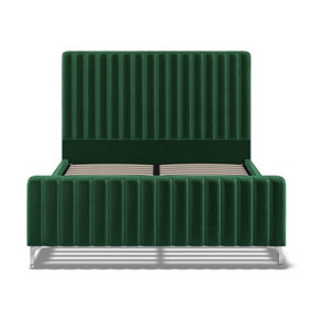 5 Feet Bed - Velvet Fabric - L217 x W161 x H130 cm - Green