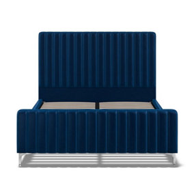 5 Feet Bed - Velvet Fabric - L217 x W161 x H130 cm - Royal Blue