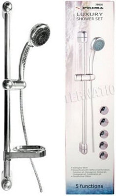 5 Function Shower Head And Hose Fittings Bracket Bathroom Chrome Soap Dish Abs