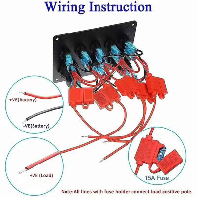 5 Gang LED Switch Panel with Voltmeter & Dual USB Car Charger 12V