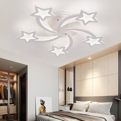 5 Head Childlike Shooting Stars LED Energy Efficient Flush Mount Ceiling Light Fixture for Cartoon Decor Cool White