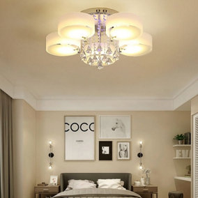 5 Head Modern Round Acrylic LED Ceiling Light Color Changing Chandelier with Crystal Accent