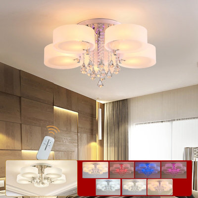 5 Head Modern Round Acrylic LED Ceiling Light Color Changing Chandelier with Crystal Accent