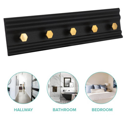 5 HOOK WALL MOUNTED RACK - BLACK & GOLD