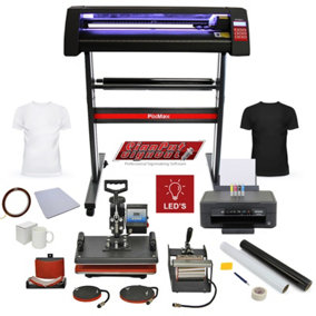 5 in 1 Heat Press With LED Lit Vinyl Cutter, Printer And Accessories Sublimation Bundle Kit