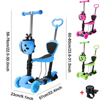 5 in 1 Kids Push Scooter Adjustable Height Removable Seat LED Flashing ...