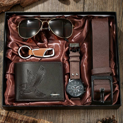 5-in-1 Luxury Gift Set: Business Watch, Glasses, Pen, Keychain