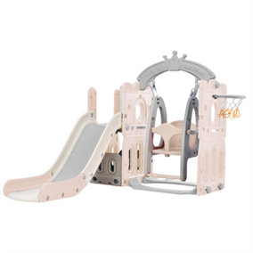 5 in 1 Slide and Climbing Toys for Kids with Slide, Storage, Swing, Basketball Frame (Ocean Balls are not included)