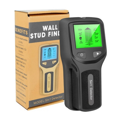 5-in-1 Stud Finder with HD LCD Display-Detects Wood,AC Wire,Metal Studs-Black
