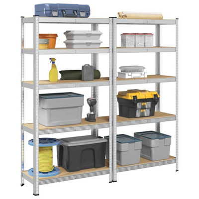 5-Layer Storage Shelves 2 pcs Silver Steel&Engineered Wood
