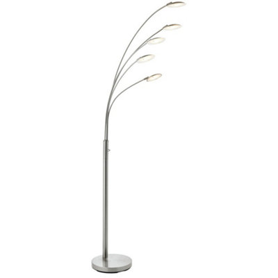 5 Light Floor Lamp Satin Nickel 1.8m Tall Standing Curved Multi Arm ...
