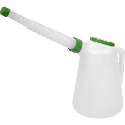 5 Litre Polyethylene Oil Container with Flexible Spout and Green Screw Cap