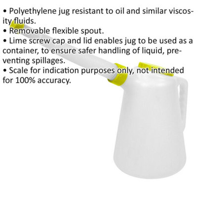 5 Litre Polyethylene Oil Container with Flexible Spout and Lime Screw Cap
