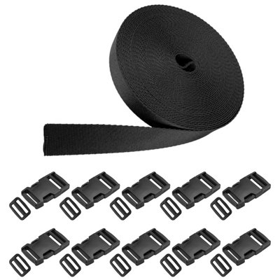 5 m / 5.5 yd Heavy-Duty Webbing Strap, 10 Sets Side Release Buckles and ...