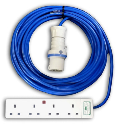 5 Metre Blue Caravan Hook Up / Extension Lead 1.5mm 16A Blue Plug & 4G Socket