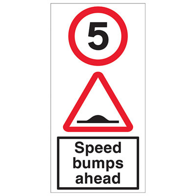 5 MPH SPEED BUMPS AHEAD Traffic Road Sign - 3mm Alum. Comp 450x900mm