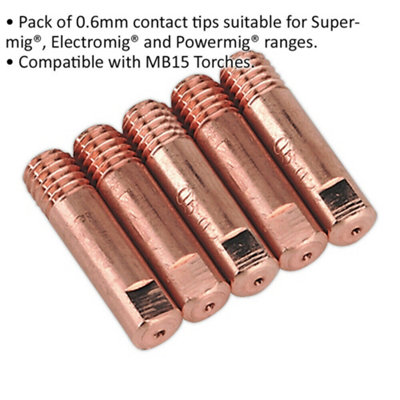 5 PACK 0.6mm Contact Tip for MB15 Welding Torches - MIG Welding Contacts