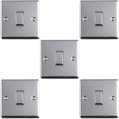 5 PACK 1 Gang 20A Single Light Switch POLISHED CHROME & GREY 2 Way ...
