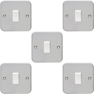 5 PACK 1 Gang Single Light Switch 2 Way 10A HEAVY DUTY METAL CLAD ...
