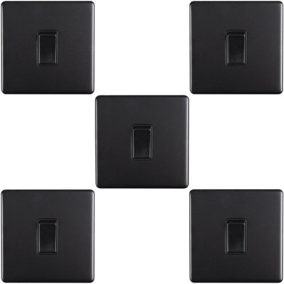 5 PACK 1 Gang Single Light Switch SCREWLESS MATT BLACK 2 Way 10A Slim Rocker