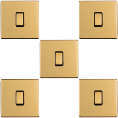 5 PACK 1 Gang Single Light Switch SCREWLESS SATIN BRASS 2 Way 10A Slim Rocker
