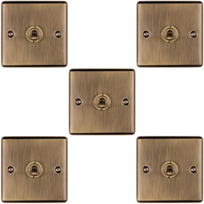 5 PACK 1 Gang Single Retro Toggle Light Switch ANTIQUE BRASS 10A 2 Way Plate