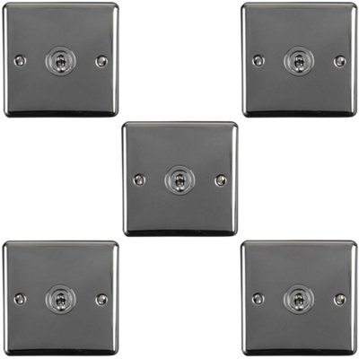 5 PACK 1 Gang Single Retro Toggle Light Switch BLACK NICKEL 10A 2 Way Plate