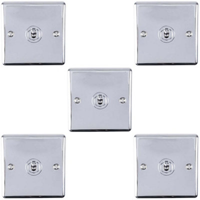 5 PACK 1 Gang Single Retro Toggle Light Switch POLISHED CHROME 10A 2 Way Plate