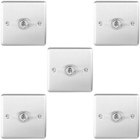 5 PACK 1 Gang Single Retro Toggle Light Switch SATIN STEEL 10A 2 Way Wall Plate