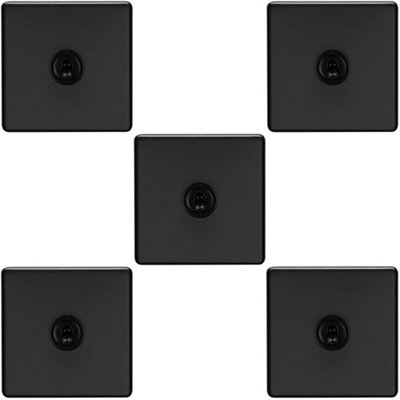 5 PACK 1 Gang Single Retro Toggle Light Switch SCREWLESS MATT BLACK 10A 2 Way