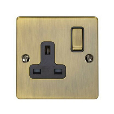 5 PACK 1 Gang Single UK Plug Socket ANTIQUE BRASS 13A Switched Power Outlet
