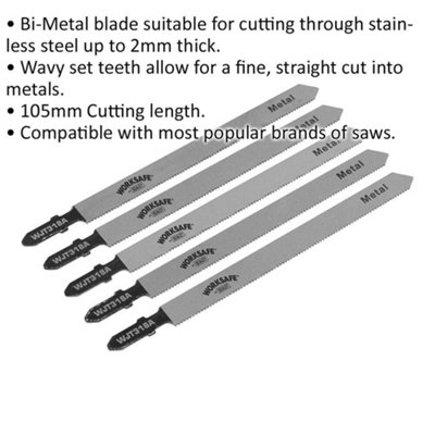 5 PACK 105mm Bi-Metal Jigsaw BLADE - 21 TPI - Wavy Set Teeth Metal Saw Blade