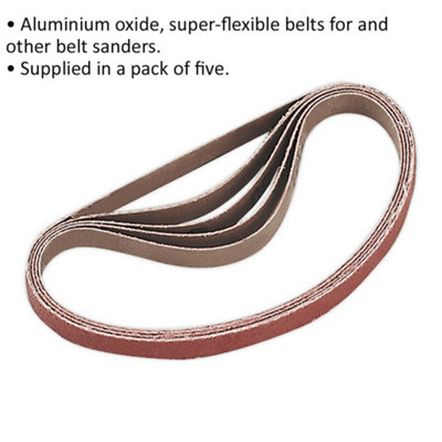 5 PACK - 10mm x 330mm Sanding Belts - 80 Grit Aluminium Oxide Slim Detail Loop