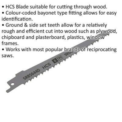 5 PACK 150mm HCS Reciprocating Saw Blade - 6 TPI - Milled Side Set Teeth