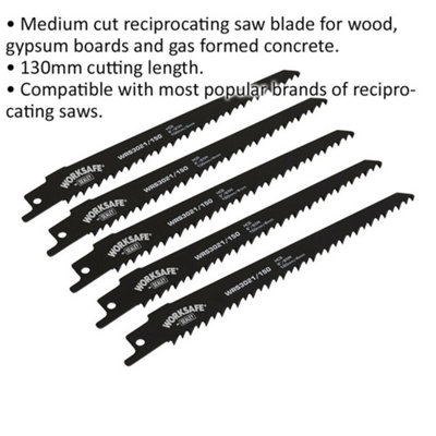 5 PACK 150mm Reciprocating Saw Blade - 6 TPI - Medium Cut Wood Concrete