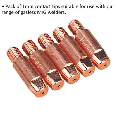 5 PACK 1mm Contact Tip - Suitable for MB25 & MB36 Torches - MIG Welding Contact