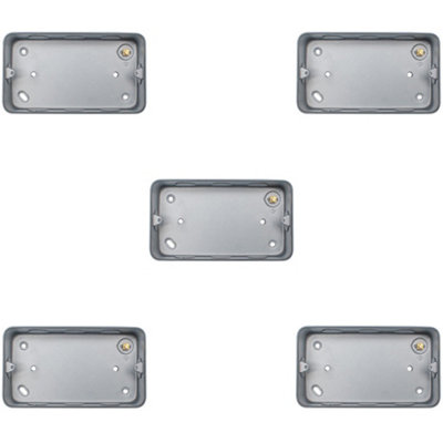 5 PACK 2 Gang 40mm Surface Mount METAL CLAD Back Box Switch Socket Rounded Earth