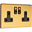 5 PACK 2 Gang Double DP 13A Switched UK Plug Socket SCREWLESS SATIN BRASS Power